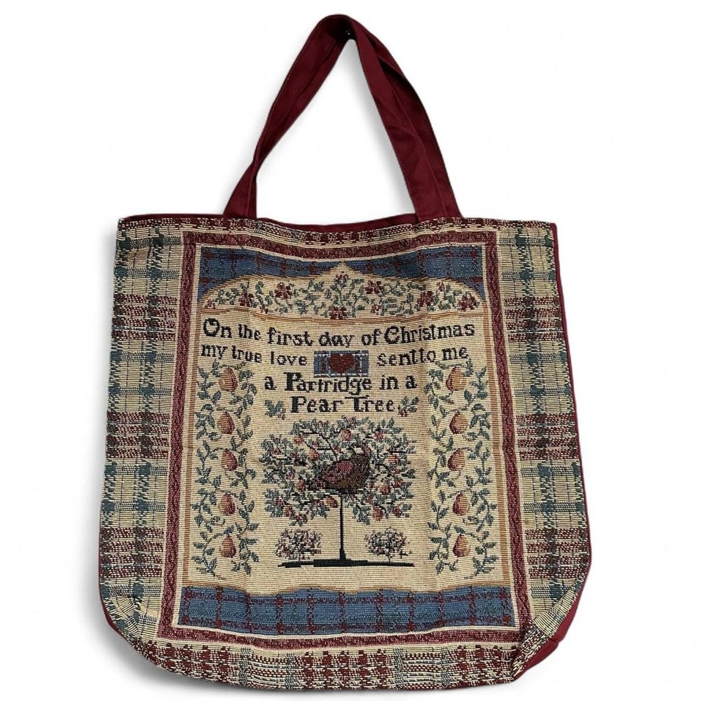 Christmas Stitched Tapestry Tote Bag